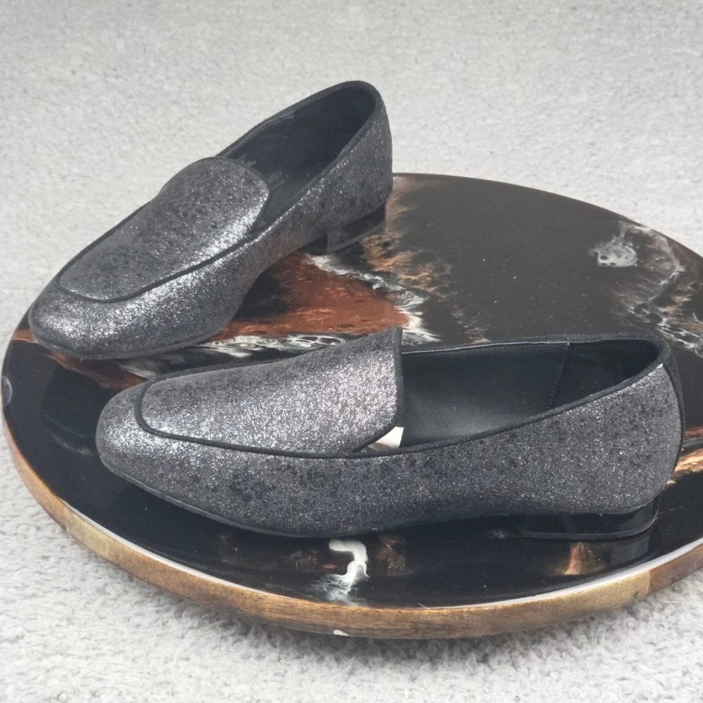 Donald Pliner Honey Gray Glitter‎ Square Toe Slip On Loafer Shoes Womens Size 6M